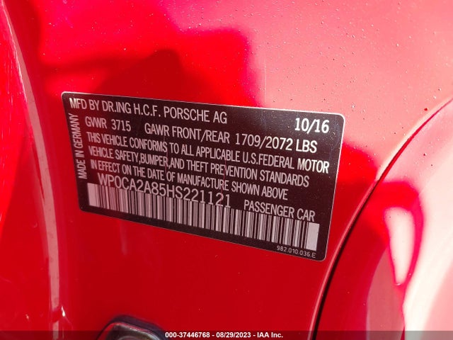 2017 PORSCHE 718 BOXSTER WP0CA2A85HS221121 Photo 8