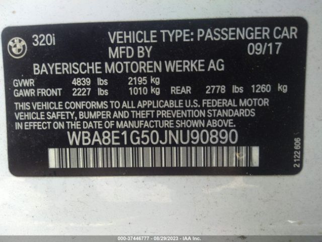 WBA8E1G50JNU90890 BMW 3 Series 320i