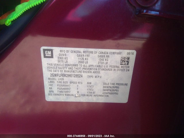 Chevrolet EQUINOX LT 2017 2GNFLFEK2H6128524 Image 9