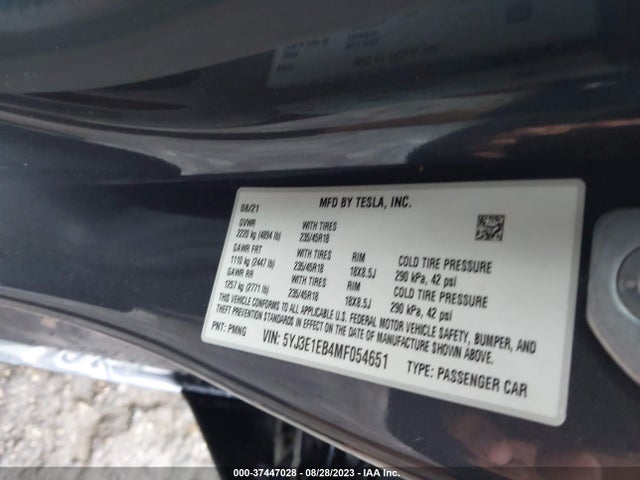 5YJ3E1EB4MF054651 Tesla Model 3 Long Range