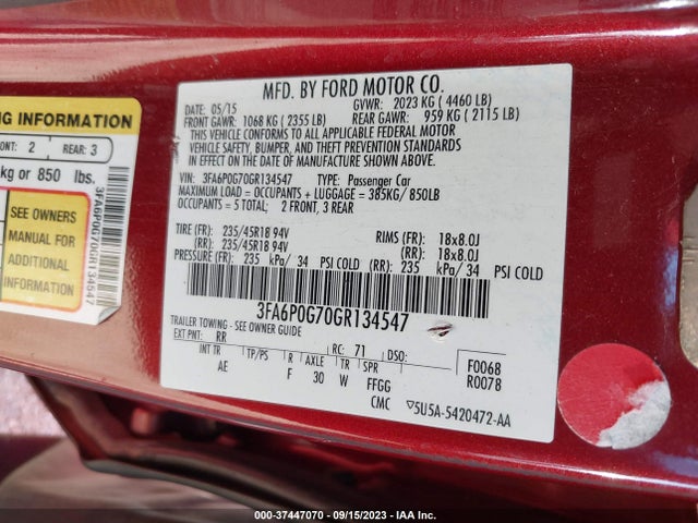 Ford FUSION S 2016 3FA6P0G70GR134547 Image 9