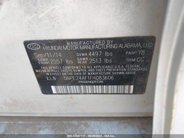 Hyundai Sonata 2.4l Se 2015 5NPE24AF1FH083606 Image 9
