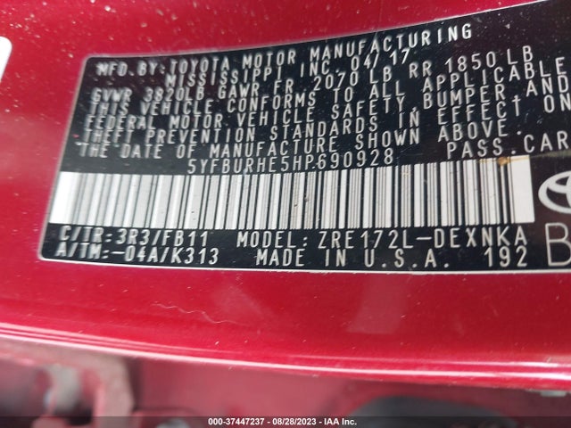 Toyota Corolla L/le/xle/se 2017 5YFBURHE5HP690928 Image 9