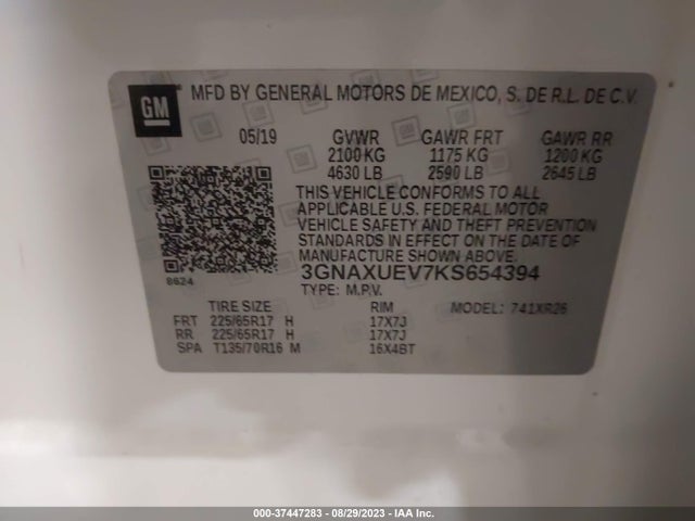 Chevrolet EQUINOX LT 2019 3GNAXUEV7KS654394 Image 9