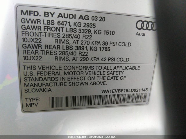 2020 Audi Q8, VIN: WA1EVBF15LD021145