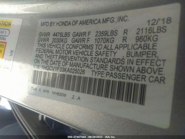 1HGCV1F33KA025026 Honda Accord Sedan Sport 1.5t