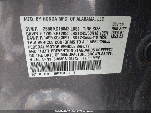 Honda Pilot Ex-l 2016 5FNYF6H68GB108942 Image 9