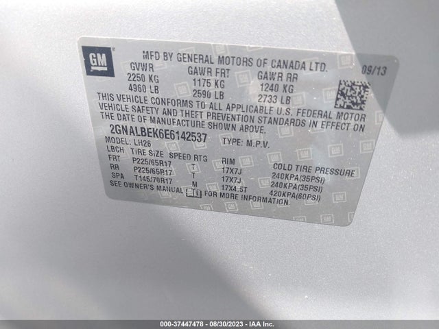 Chevrolet EQUINOX 1LT 2014 2GNALBEK6E6142537 Image 9