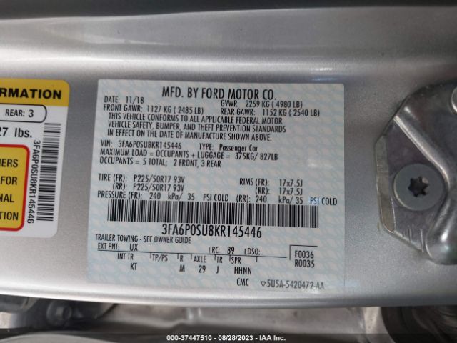 3FA6P0SU8KR145446 Ford Fusion Energi Titanium