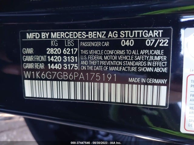W1K6G7GB6PA175191 Mercedes-Benz S-class S 580