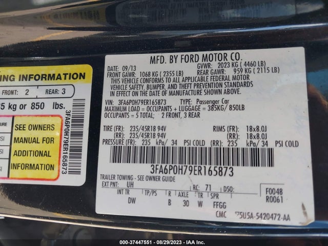 Ford FUSION SE 2014 3FA6P0H79ER165873 Image 10