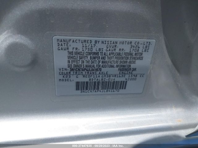 3N1CN7AP4JL841670 Nissan Versa Sedan Sv