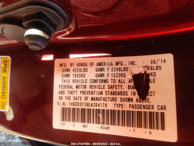 Honda ACCORD LX 2014 1HGCR2F38EA264179 Image 9