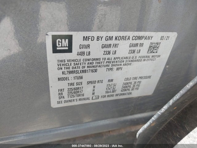 Chevrolet Trailblazer Lt 2021 KL79MRSLXMB171630 Image 9