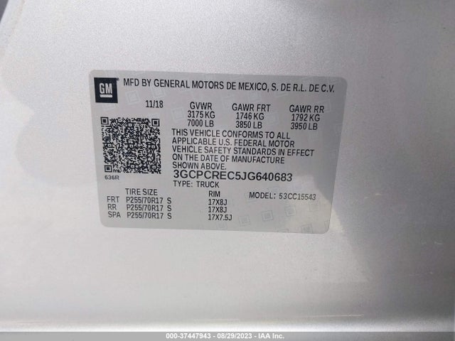 2018 CHEVROLET SILVERADO 1500 LT VIN: 3GCPCREC5JG640683