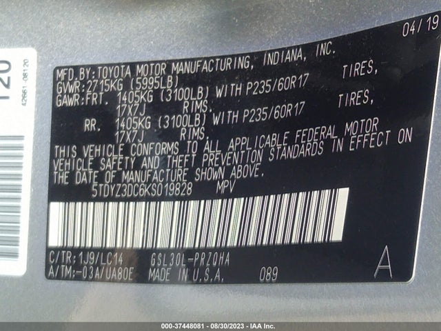 Toyota Sienna Xle Auto Access 2019 5TDYZ3DC6KS019828 Image 9