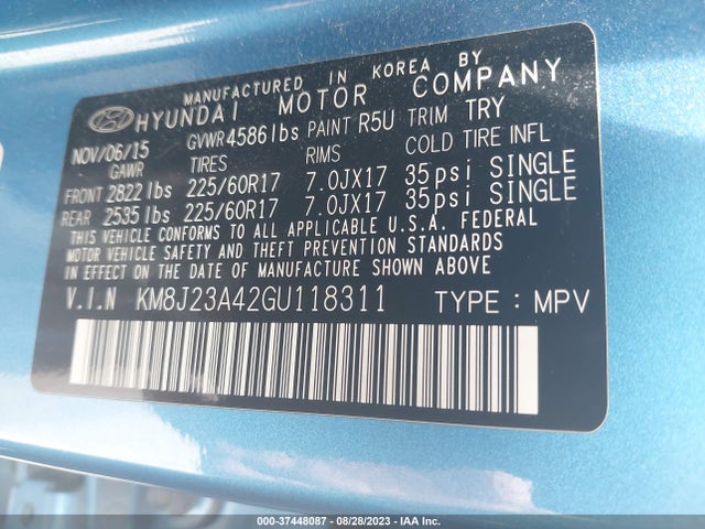 Hyundai TUCSON SE 2016 KM8J23A42GU118311 Image 9