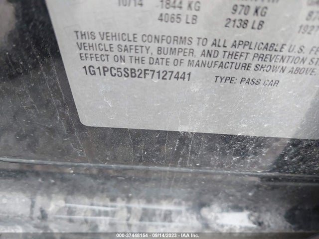 2015 CHEVROLET CRUZE LT VIN: 1G1PC5SB2F7127441