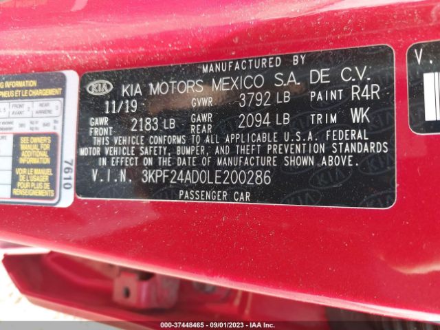 3KPF24AD0LE200286 KIA Forte Lxs