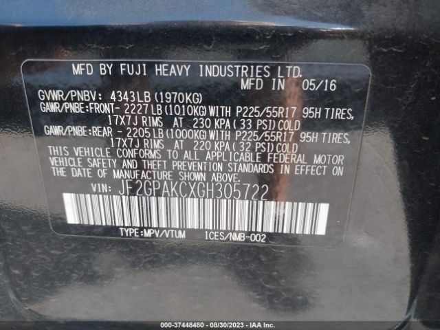 JF2GPAKCXGH305722 Subaru Crosstrek Limited