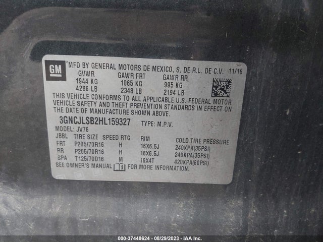 Chevrolet Trax Lt 2017 3GNCJLSB2HL159327 Image 9