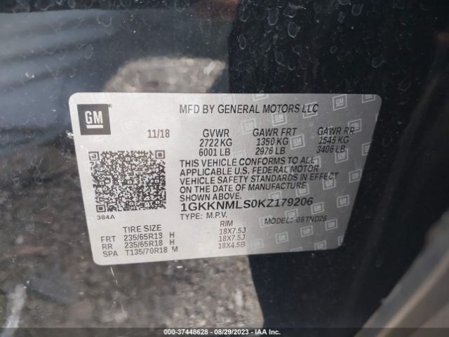 1GKKNMLS0KZ179206 GMC ACADIA SLT