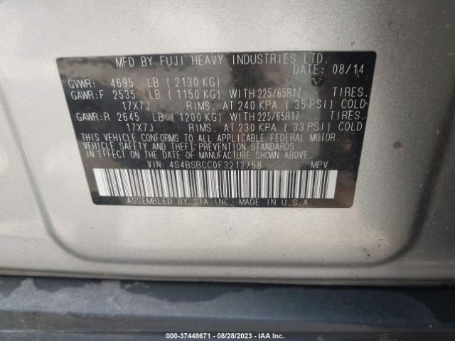 4S4BSBCC0F3212758 Subaru Outback 2.5i Premium