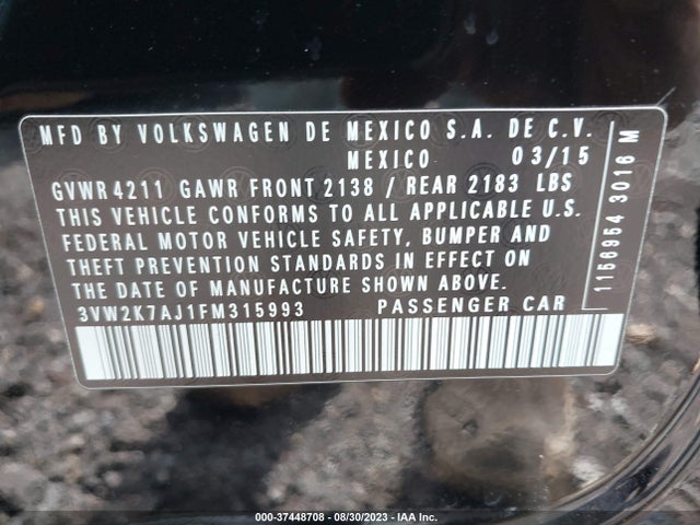3VW2K7AJ1FM315993 Volkswagen Jetta Sedan 2.0l S W/technology