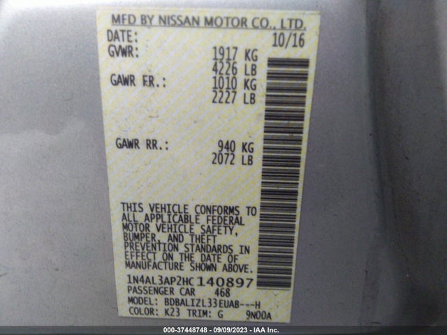 2017 NISSAN ALTIMA 2.5 SV VIN: 1N4AL3AP2HC140897