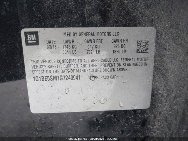 Chevrolet CRUZE LT 2016 1G1BE5SM7G7240941 Image 9