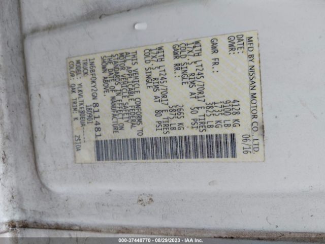 1N6BF0KY2GN811481 Nissan Nv Sv