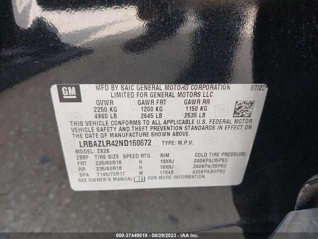 2022 BUICK ENVISION LRBAZLR42ND160672 Photo 8