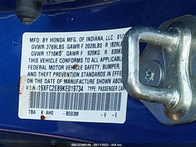 19XFC2E89KE019734 Honda Civic Sedan Sport