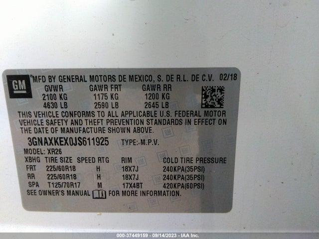 Chevrolet EQUINOX LT 2018 3GNAXKEX0JS611925 Image 9