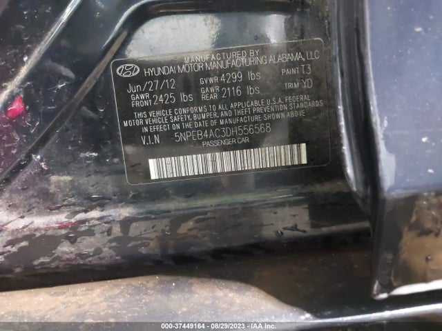 2013 HYUNDAI SONATA GLS VIN: 5NPEB4AC3DH556568