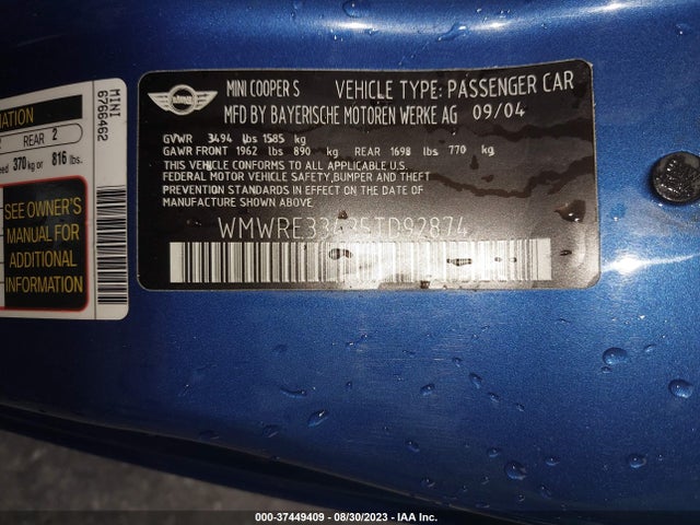 2005 MINI COOPER HARDTOP WMWRE33435TD92874 Photo 8