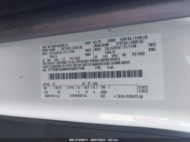 1FTBW3XM6KKB07109 Ford TRANSIT VAN