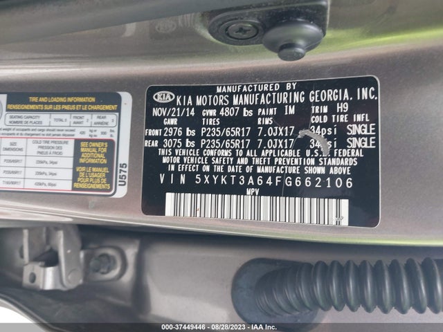 KIA SORENTO LX 2015 5XYKT3A64FG662106 Image 10