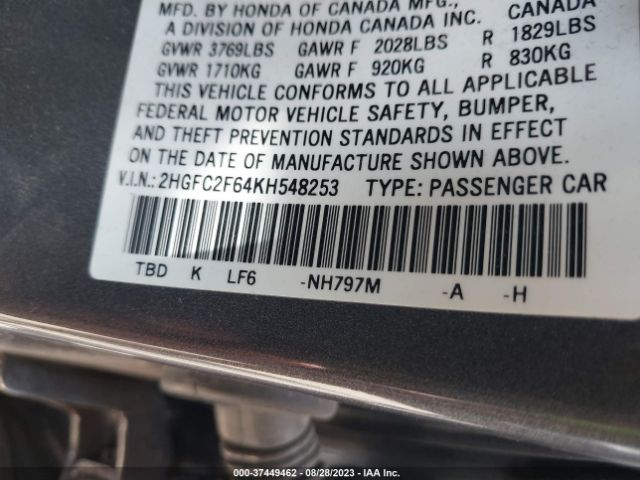 2HGFC2F64KH548253 Honda Civic Sedan Lx