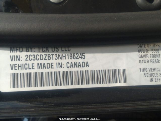 2C3CDZBT3NH196245 Dodge Challenger R/t