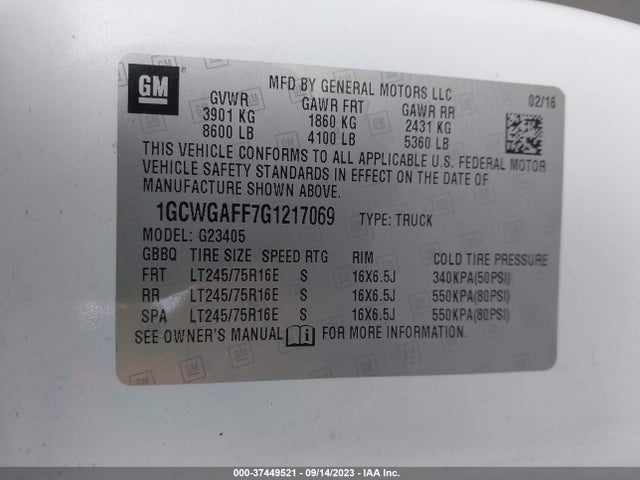 Chevrolet EXPRESS CARGO VAN 2016 1GCWGAFF7G1217069 Image 9