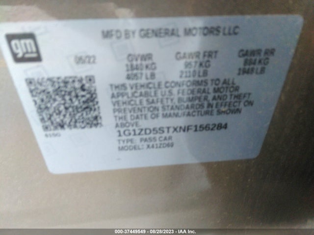 Chevrolet MALIBU LT 2022 1G1ZD5STXNF156284 Image 9