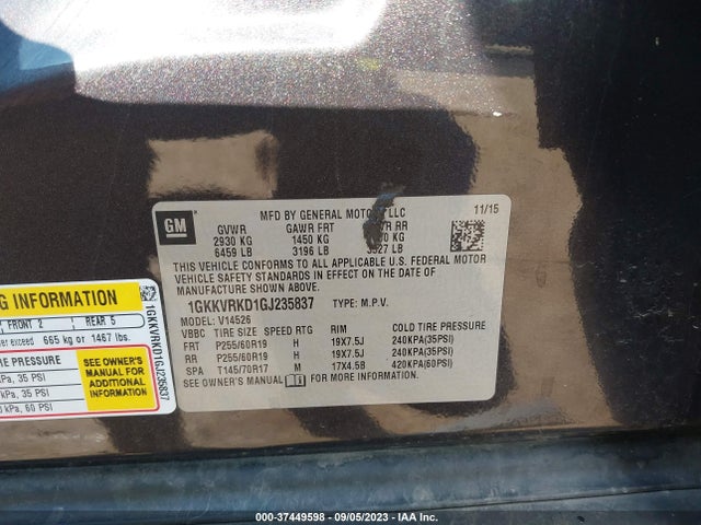 GMC Acadia Slt-1 2016 1GKKVRKD1GJ235837 Image 9