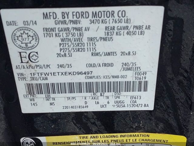 1FTFW1ETXEKD96497 Ford F-150 Xl/xlt/fx4/lariat