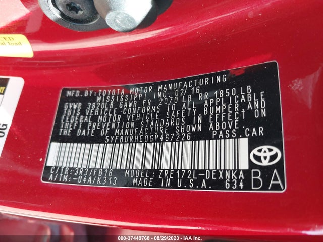 Toyota Corolla Le Plus 2016 5YFBURHE0GP467226 Image 9