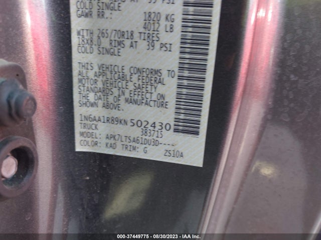 Nissan TITAN SV 2019 1N6AA1R89KN502430 Image 8
