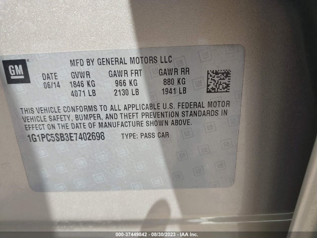 Chevrolet Cruze 1lt 2014 1G1PC5SB3E7402698 Image 9