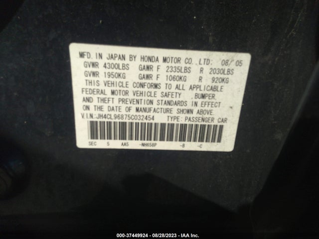 2005 ACURA TSX VIN: JH4CL96875C032454
