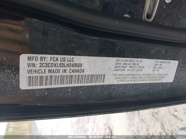 2020 DODGE CHARGER SRT HELLCAT RWD VIN: 2C3CDXL93LH240569