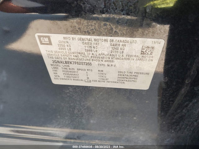 Chevrolet EQUINOX LT 2015 2GNALBEK7F6207266 Image 9